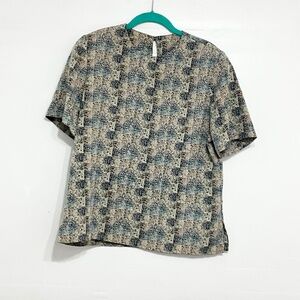 FASHION STAR Women Career Blouse Multi Color Animal Print Short Sleeve Size 6